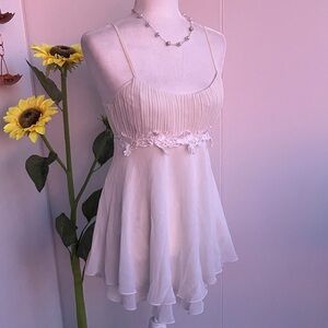 Vintage 90s Y2K Cream Semi Sheer Mini Tunic Top Negligee & Matching Lace Panties